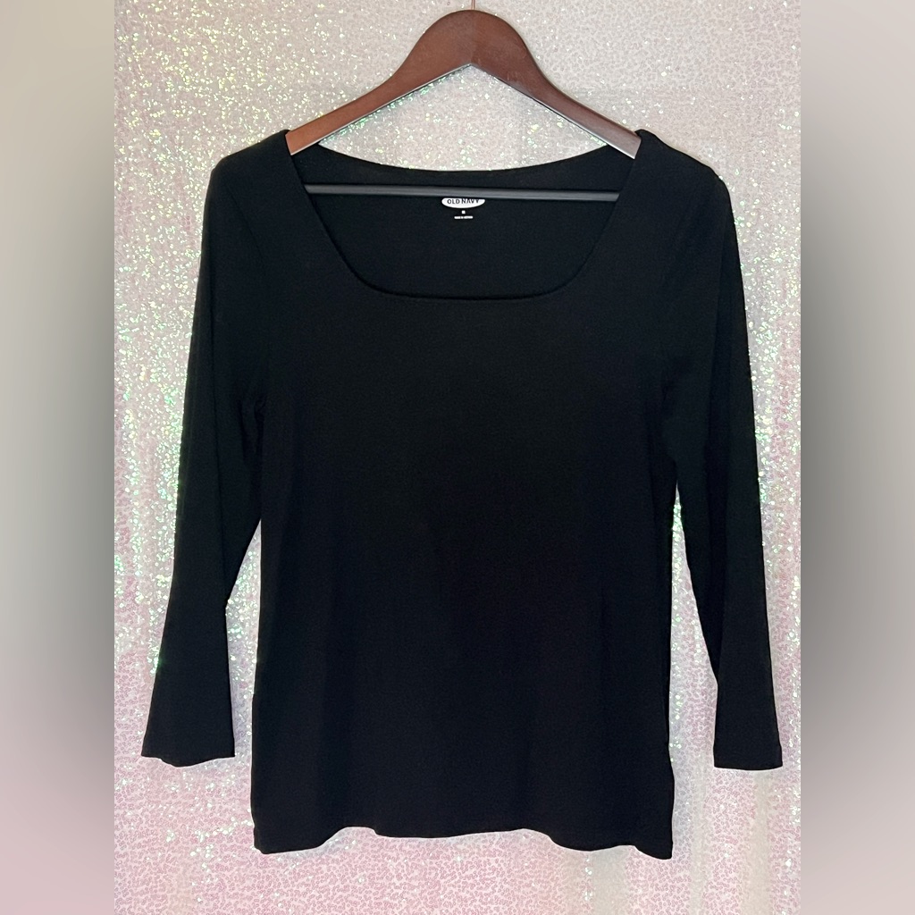 Basic Black Top With Square Neck.